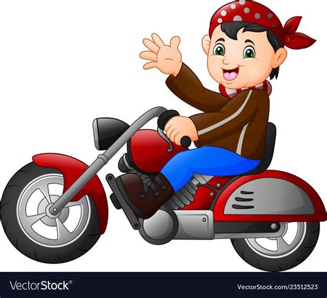 Illustration Of Cartoon Boy Funny Riding A Motorcycle Download A Free