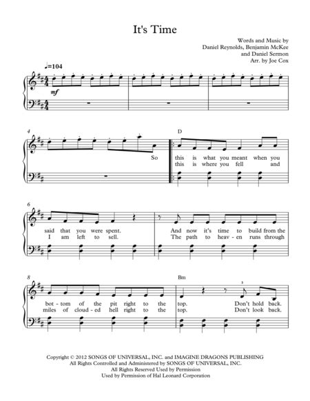 Its Time Arr Joe Cox Sheet Music Imagine Dragons Piano Vocal And Guitar Chords Right
