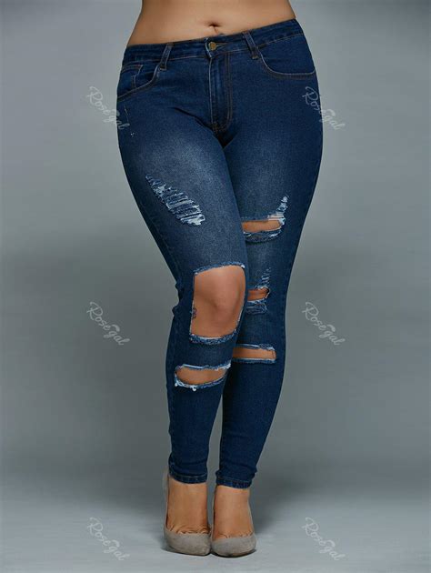 Denim Blue 5xl Skinny Plus Size Distressed Jeans RoseGal
