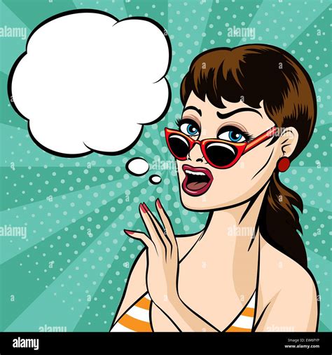 pop art retro woman in glasses with empty speech bubble for your stock vector art and illustration