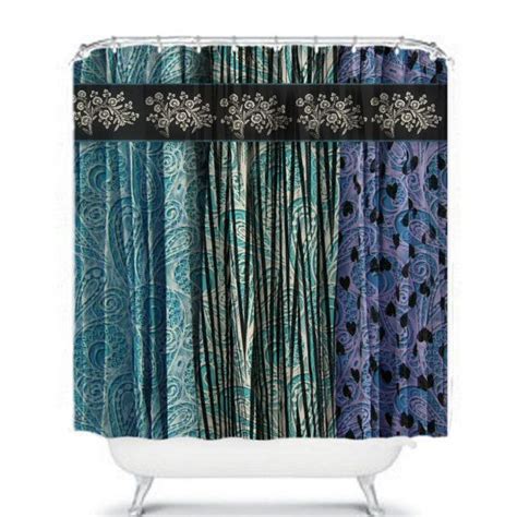 Shower Curtain Gathered Gypsy Teal Purple Gray By