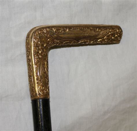 Bargain Johns Antiques Antique Walking Cane With Engraved Gold