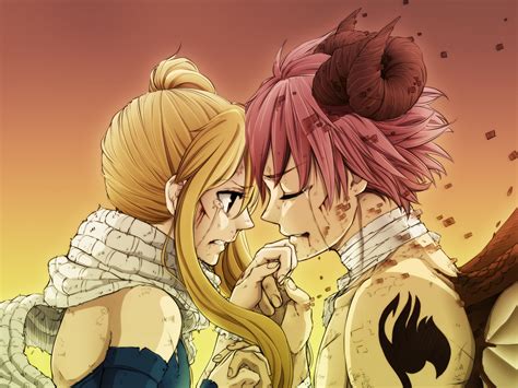 Wallpaper Natsu X Lucy Tears Scarf After Fight Fairy Tail
