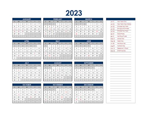 2023 Calendar Singapore