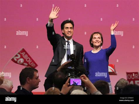 Labour Leader Ed Miliband And His Wife Justine As He Addresses Supporters At Parr Hall