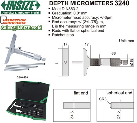 Insize 3240 Micrometer Screw Depth Gauge Din863 2 Graduation 001mm