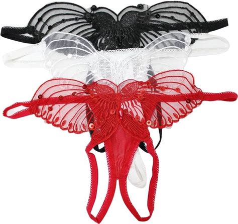 Flirtzy Sheer Butterfly Applique Crotchless Panties W Pearl And Sequin Details Pack Black