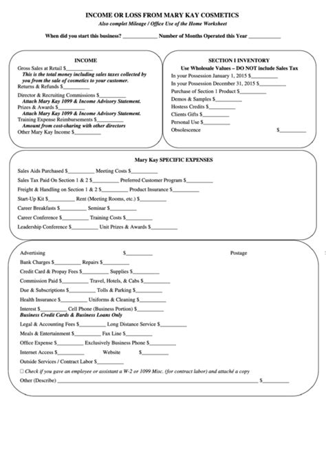 mary kay independent consultant tax worksheet printable