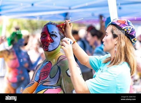 Nicole Dubow Is Painted During The Annual Nyc Bodypainting Day At Union