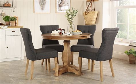 Cavendish Round Oak Dining Table With 4 Bewley Slate Fabric Chairs