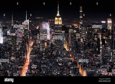 Aerial View Of New York City At Night Stock Photo Alamy