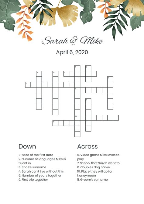 Custom Wedding Crosswords And Wordsearches Perfect Crosswords