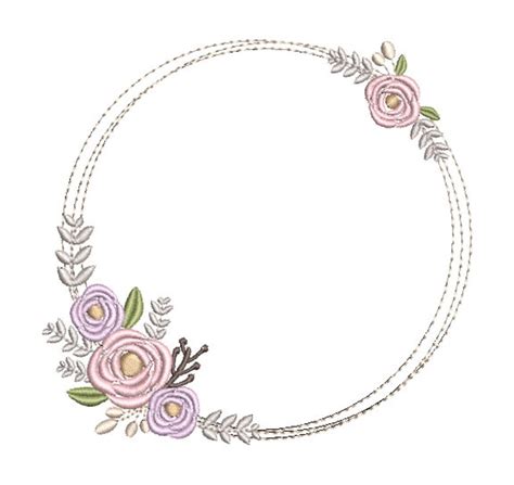 Floral Wreath Embroidery Frame Design With Roses Flower Bunch Etsy