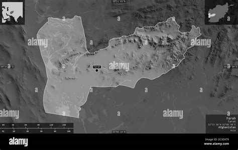 Farah Province Of Afghanistan Grayscaled Map With Lakes And Rivers