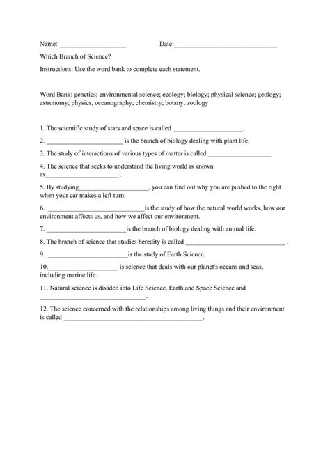 Branches Of Science Worksheet Live Worksheets Results For Branches
