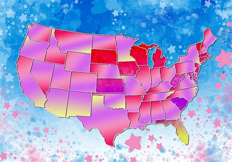 United States Colorful Map 3 Painting By Bekim M Pixels