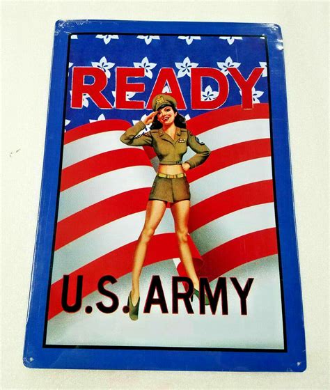 Ready For The Us Army Military Pinup Pin Up Girl Usa Metal Sign Sexy
