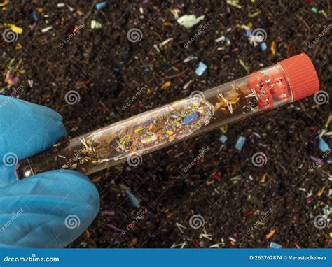 Microplastics In Soil A Test Tube With Soil Sample Stock Photo Image
