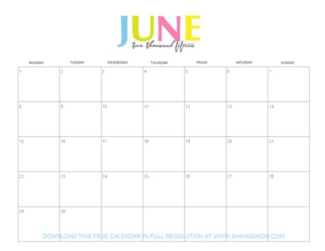 10 pretty calendars for june 2015
