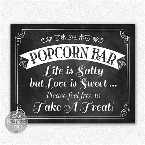 Popcorn Bar 8x10 Printable Wedding Sign Instant Download Chalkboard