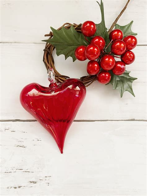 Hand Blown Glass Heart Ornament Christmas Ornament T Etsy