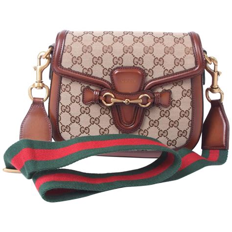 Gucci Lady Web Shoulder Bag Medium Leather Canvas Brown Gucci