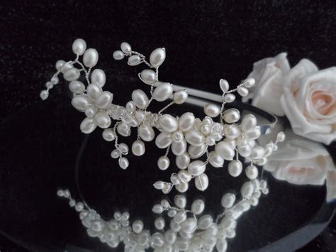 White Pearl Bridal Tiara By I Do Tiaras Silver Tiara Bridal Pearls