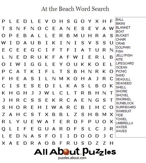 Sports Word Search Puzzles To Print At The Beach Word