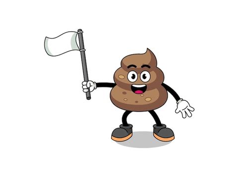 Premium Vector Cartoon Illustration Of Poop Holding A White Flag