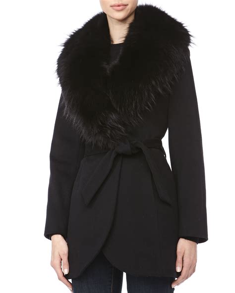 Sofia Cashmere Wrap Jacket With Fur Shawl Collar In Black Lyst