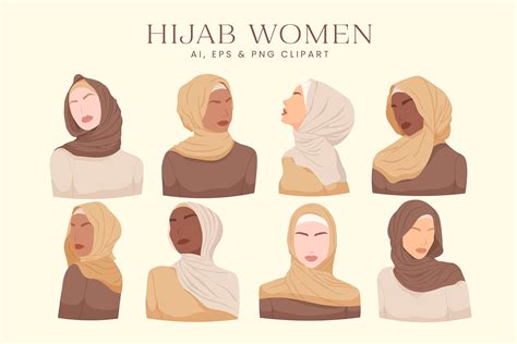 Hijab Women Vector Illustration Set Ai Eps Png Designercandies