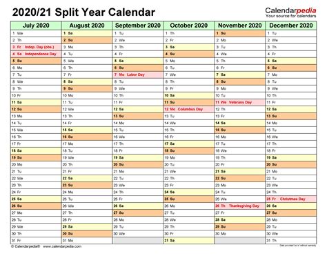 Split Year Calendars 20202021 July To June Pdf Templates
