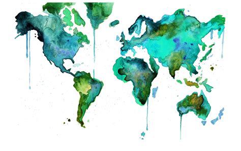 Watercolor Map Water Color World Map Watercolor Map Illustrated Map