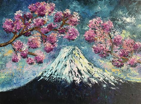 Mt Fuji And Sakura Painting By Yuliia Stelm Fine Art America
