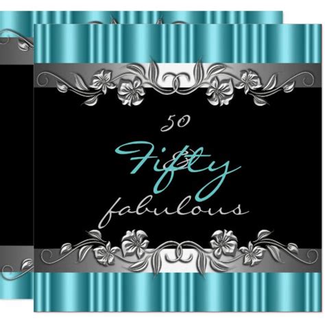 50 And Fabulous 50th Birthday Party Silver Teal Invitation