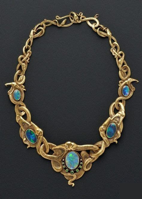 Art Nouveau 18kt Gold Opal And Demantoid Garnet Necklace Designed As