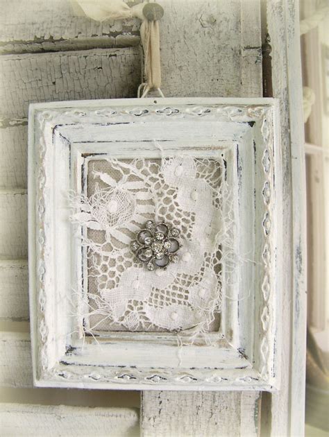 Shabby White Lace Collage Vintage Rhinestone Wall Art Cottage Etsy