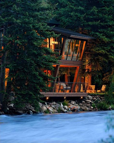 Modern Treehouse Suspended Over A Roaring River In Old Snowmass