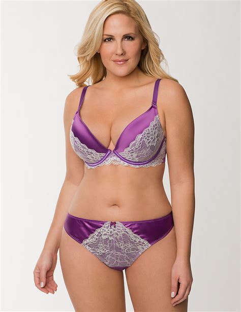 Plus Size Satin Push Up Plunge Bra With Lace By Cacique Lane Bryant