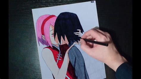 Speed Drawing Sasuke And Sakura Kiss Youtube