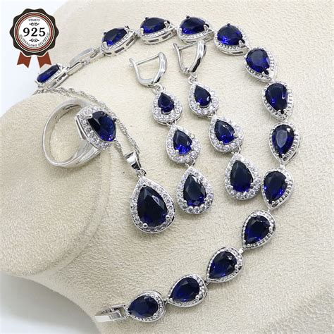 Women Silver Color Jewelry Classic Blue Cubic Zirconia Long Earrings