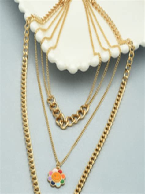 Buy Ami Gold Toned And Gold Plated 3 Layered Contemporary Enamel Chain