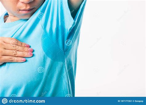 Female Very Badly Have Armpit Sweat Stain On Her Clothes Royalty Free