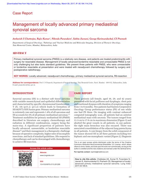 Pdf Management Of Locally Advanced Primary Mediastinal Synovial Sarcoma