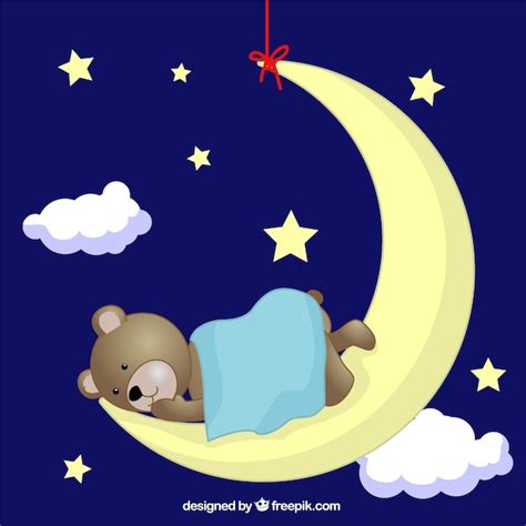 Teddy Bear Sleeping On Moon Vector Free Download
