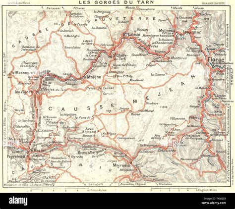 France Les Gorges Du Tarn 1926 Vintage Map Stock Photo Alamy