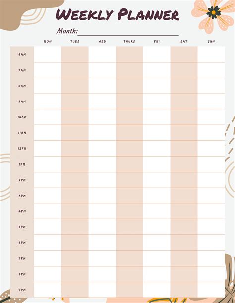6 Best No Template With Times Weekly Planner Printable Calendar Pdf For