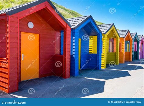 Colorful Beach Huts At Saltburn By The Sea North Yorkshire Stock Photo
