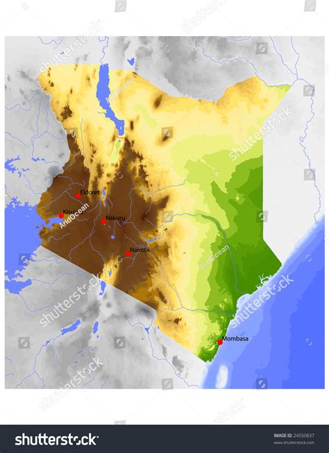 Kenya Physical Vector Map Colored According Stock Vector Royalty Free