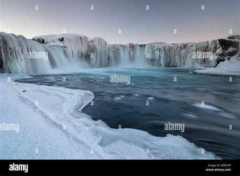 Godafoss Waterfall Frozen In Winter Iceland Stock Photo Alamy